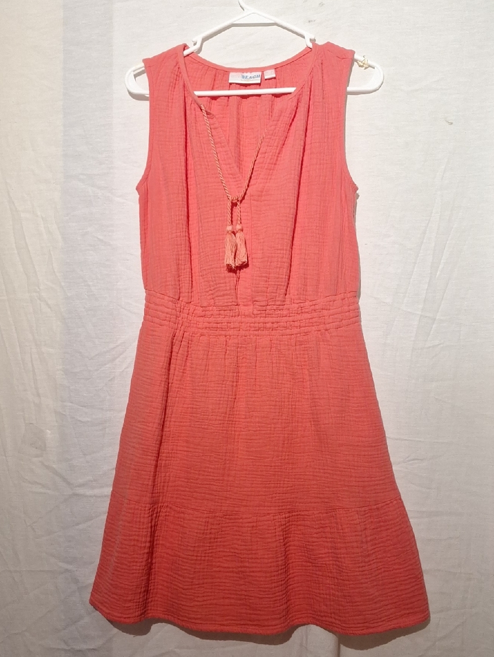 3/$20-Kim Gravel Coral Sleeveless Tassel Midi Dress, 100% Cotton, 4